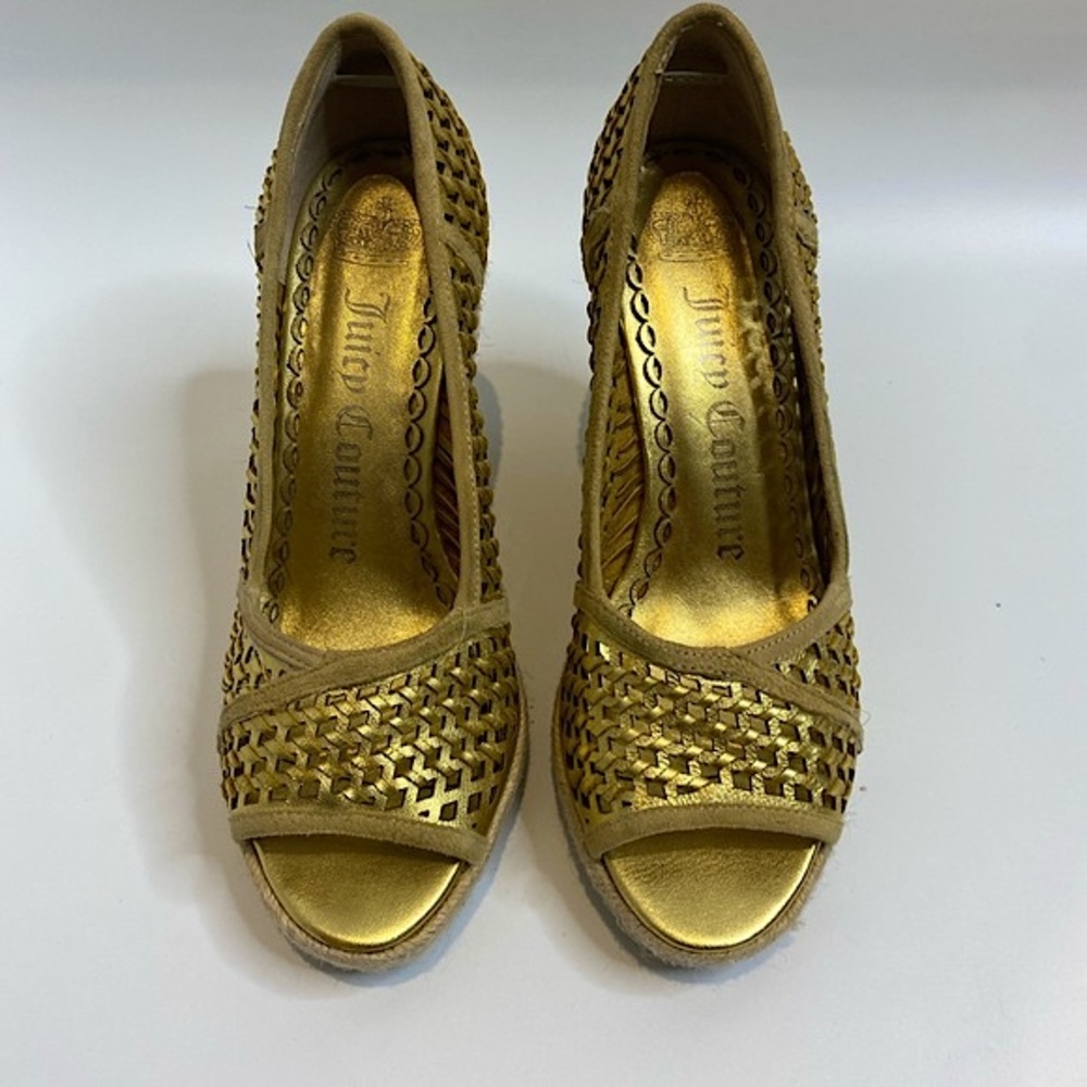 Kinder gold distressed leather wedge sandals
